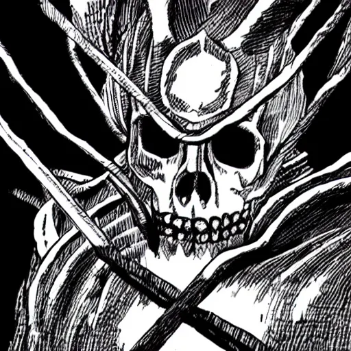 Image similar to Skull Knight from Berserk by kentaro miura, in manga style