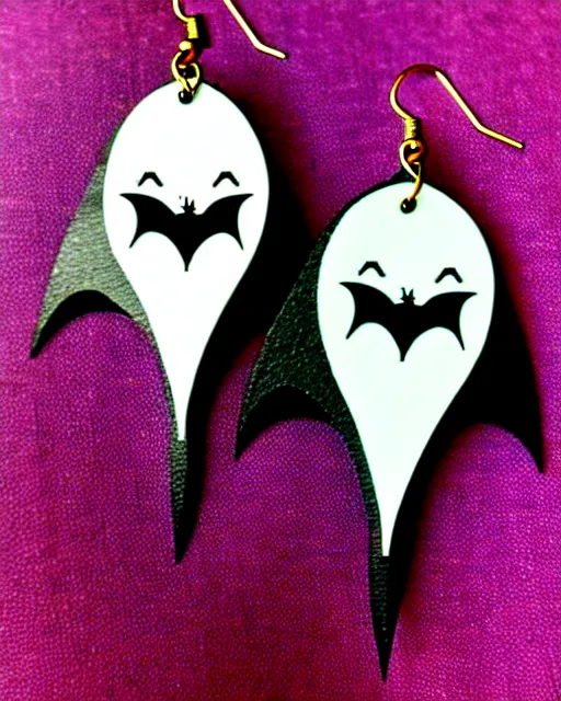 Image similar to spooky cartoon bat, 2 d lasercut earrings, in the style of tim burton