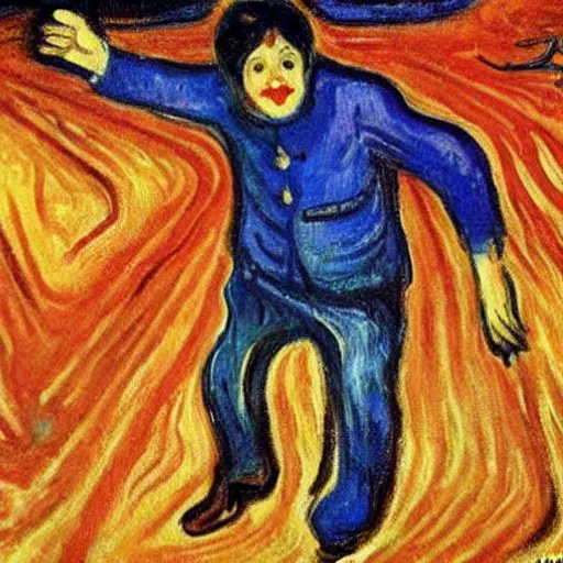 Prompt: insane dances around the campfire, oil painting expressionism edvard munch