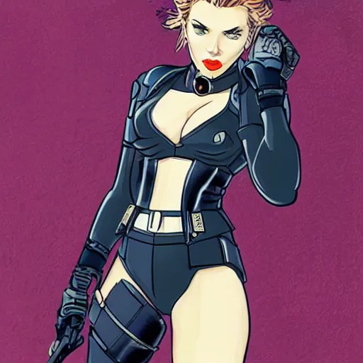 Image similar to Scarlett Johansson in the style of Masamune Shirow