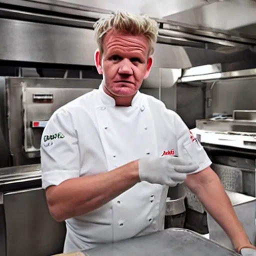 Prompt: gordon ramsay working in a kfc kitchen