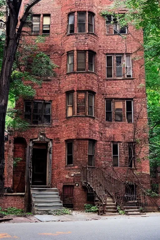 Prompt: (((((a ramshackle manhattan brick brownstone deep in the forest))))) by Roberto Gatto!!!!!!!!!!!!!!!!!!!!!!!!!!!