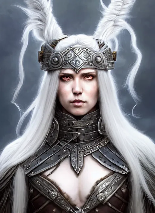 Image similar to barbarian, plated armor!!! long wild white hair!! covered chest!!! fantasy, d & d, intricate ornate details, digital painting, pretty face!!, symmetry, concept art, sharp focus, illustration, art by artgerm! greg rutkowski magali villeneuve wlop! ilya kuvshinov!!, octane render