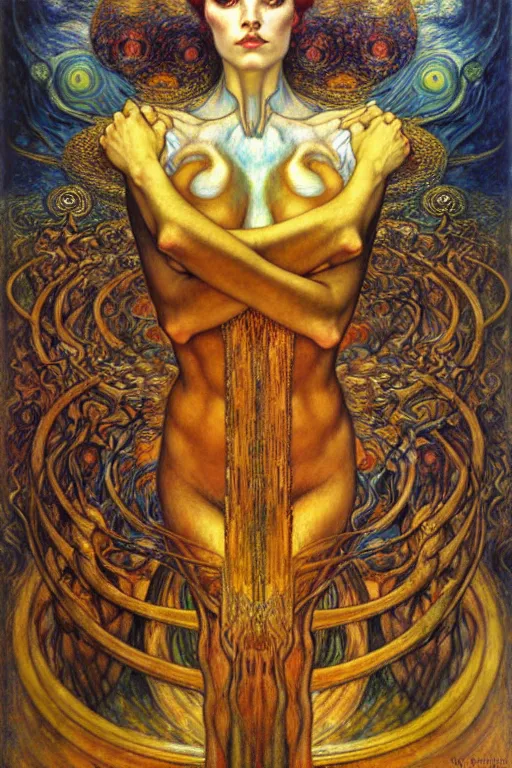 Image similar to Divine Chaos Engine by Karol Bak, Jean Delville, William Blake, Gustav Klimt, and Vincent Van Gogh, symbolist, visionary