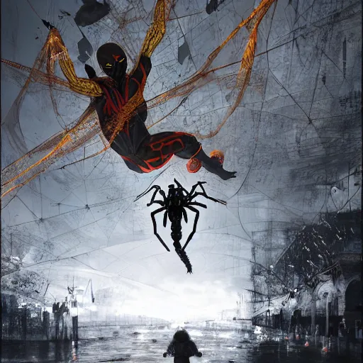 Prompt: evil spiderwoman capturing children that are bugs, 8 k octane beautifully detailed render, post - processing, extremely hyper - detailed, intricate, epic composition, cinematic lighting, masterpiece, trending on artstation, masterpiece, stunning art by anders zorn, wonderful masterpiece by greg rutkowski, beautiful cinematic,