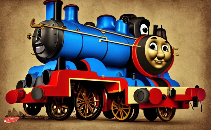 Image similar to A steampunk re-imagination of Thomas the tank engine train, modern digital art