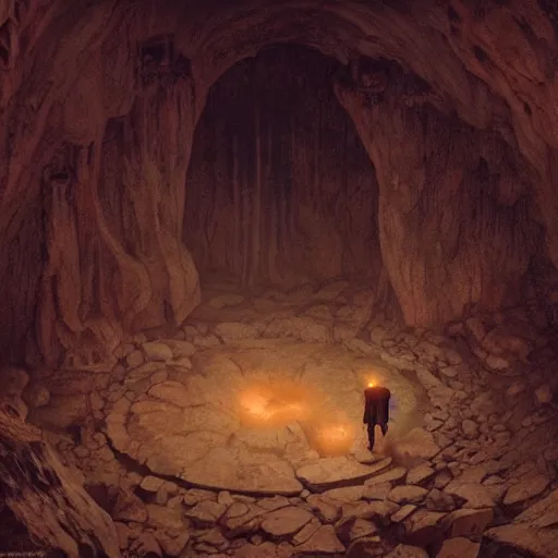 Image similar to alien marker in the center of a cavern, atmospheric, ambient, livia prima, greg rutkowski, edward hopper, pj crook