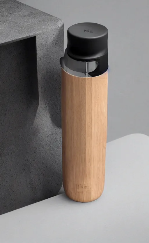 Image similar to a stylish handheld electric coffee grinder ; designed by marc newsom, zaha hadid, blonde, joseph and joseph, dieter rams ; natural materials ; industrial design ; behance ; le manoosh ; pinterest ; if design award ; reddot design award