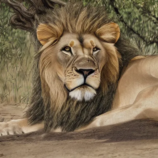 Prompt: Lion resting in the shade, Drawing thick outlined 2-4 years, ArtStation, sharp focus, 4k
