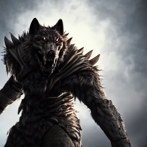 Prompt: armoured werewolf highly detailed, dramatic lighting, cinematic, 4k