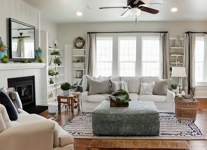 Prompt: remodeled family room by joanna gaines