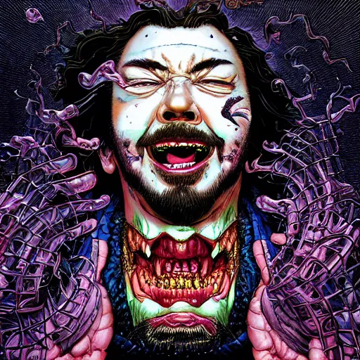 Image similar to portrait of crazy post malone melting, screaming, symmetrical, by yoichi hatakenaka, masamune shirow, josan gonzales and dan mumford, ayami kojima, takato yamamoto, barclay shaw, karol bak, yukito kishiro