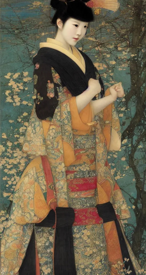 Image similar to a beautiful Japanese princess by Edgar Maxence and Ross Tran