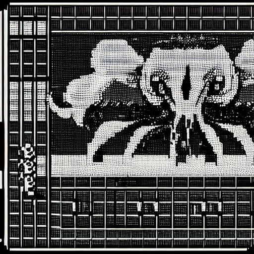 Prompt: pokemon battle against cthulhu from pokemon red for the game boy, black and white, pixel art