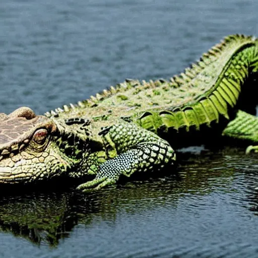 Image similar to crocodile and iguana hybrid, half crocodile half iguana