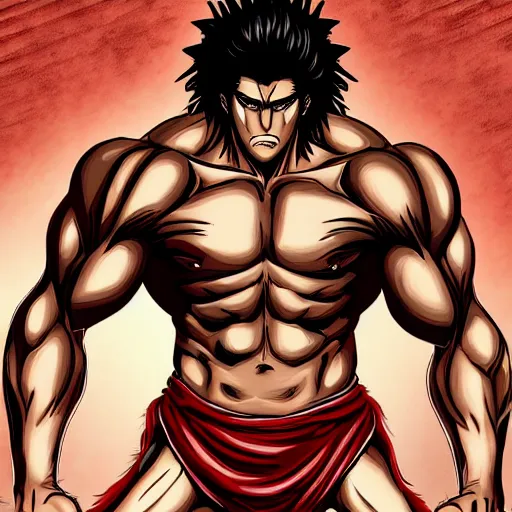 Prompt: muscular man in the style of kengan ashura, digital art, detailed