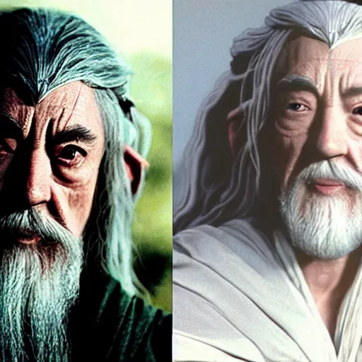 Prompt: a still from “ lord of the rings ” of a head and shoulders portrait of gandalf played by fei lung without beard, photo by phil noto