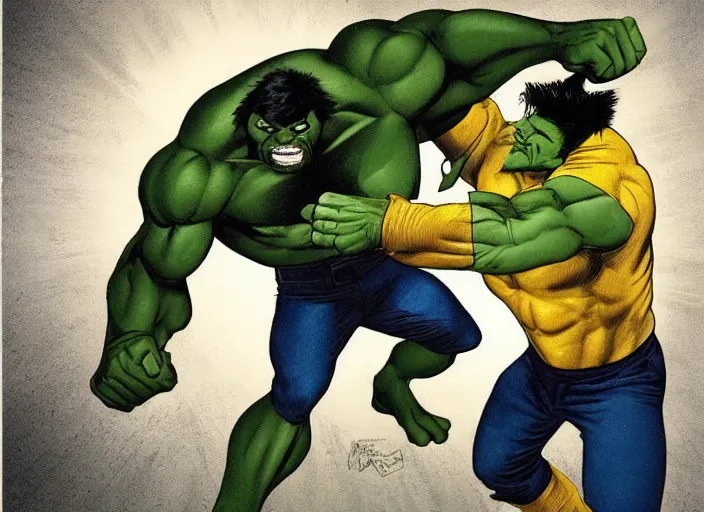 Prompt: wolverine fighting hulk