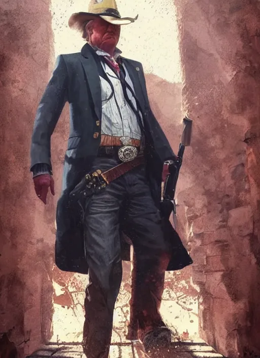 Image similar to highly detailed portrait of donald trump red dead redemption art, unreal engine, fantasy art by greg rutkowski