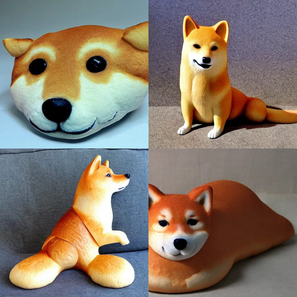 Prompt: A loaf of bread shaped like a Shiba Inu