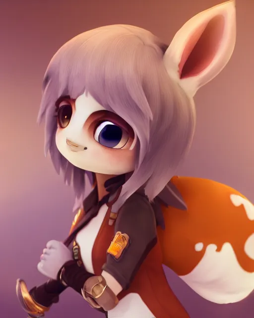 Image similar to female furry mini cute style, highly detailed, rendered, ray - tracing, cgi animated, 3 d demo reel avatar, style of maple story and zootopia, maple story gun girl, fox from league of legends chibi, soft shade, soft lighting