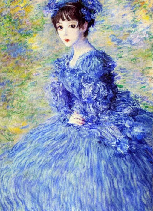 Prompt: a portrait of a princess, blue outfit, very anime in impressionist style, trending artwork, anime painter studio, by claude monet