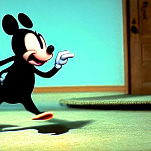 Image similar to mr. bean as mikey mouse. movie still. cinematic lighting.