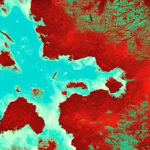 Prompt: hyperrealistic landsat underwater image, organic shapes, detailed, 4k, vector, award winning, dark red colors only