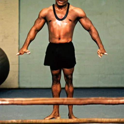 Prompt: mike tyson doing gymnastics