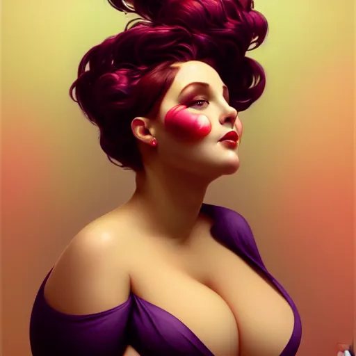 Prompt: curvy woman with a bundt cake face digital art, cinematic, concept art, 8k, painting, imaginefx, cgsociety, art nouveau, Alphonse Mucha, trending on artstation, medium shot, head shot