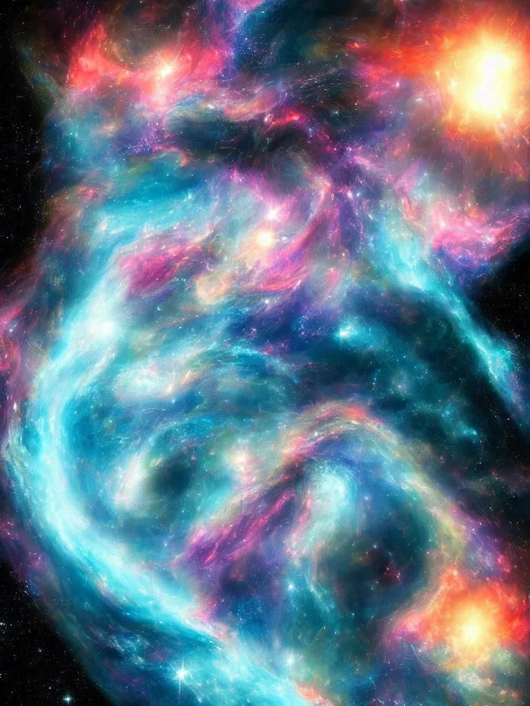 Prompt: celestial epic vibrant cinematic fantasy space image of a sparkling ethereal oceanic silky cosmic universe, portrait of a galaxy cat face, celestial cosmos, nasa photos, artstation