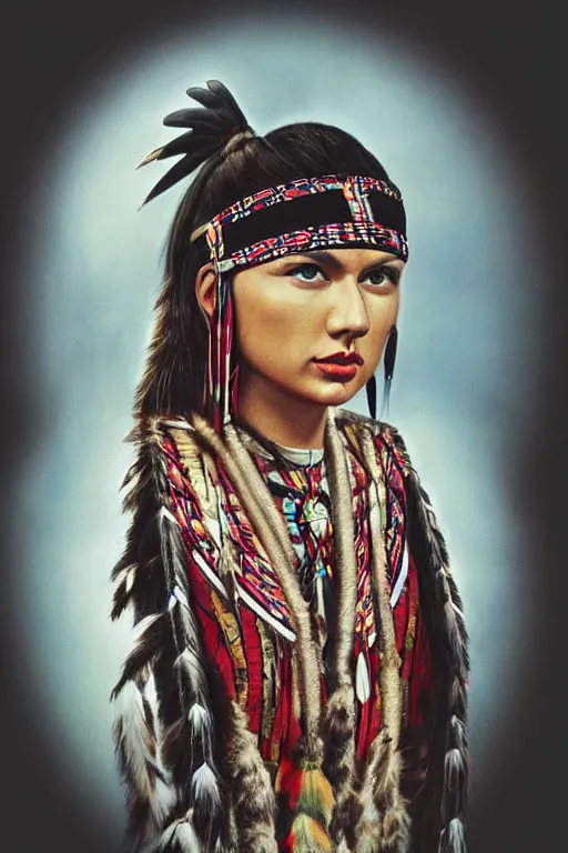 Image similar to Photo of Native American indian woman Taylor Swift, portrait, skilled warrior of the Apache, ancient, realistic, detailed, Taylor Swift
