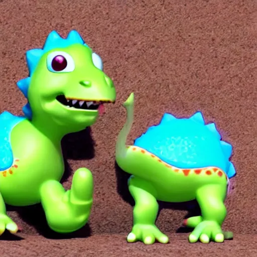 Image similar to cute smiling baby dinosaurs pixar style