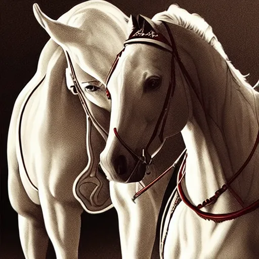 Image similar to a beautiful young kurdish woman riding a beautiful white horse in the kurdish mountains art by martin ansin, highly detailed, 8 k, high resolution, award winning art, incredibly intricate, beautiful and symmetrical face