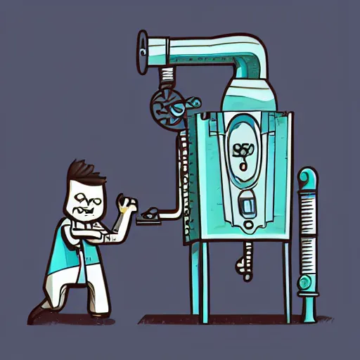 Image similar to illustration of a mad scientists machine, cartoony