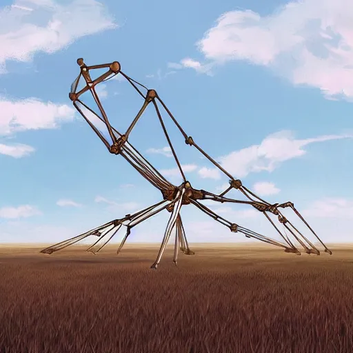 Prompt: a strandbeest in the middle of a field. landscape, concept art, in the style of wlop, rossdraws, ghibli, digital art, artstation trending