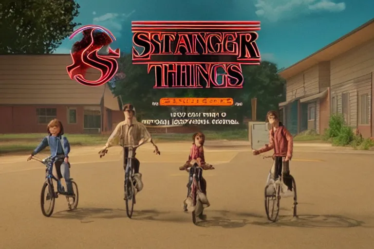 Image similar to film still from stranger things 5, an animated cartoon by walt disney