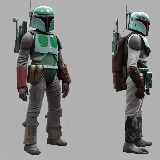 Image similar to Boba Fett, an ambient occlusion render by Shinji Aramaki, featured on zbrush central, toyism, rendered in unreal engine, polycount, hard surface modeling