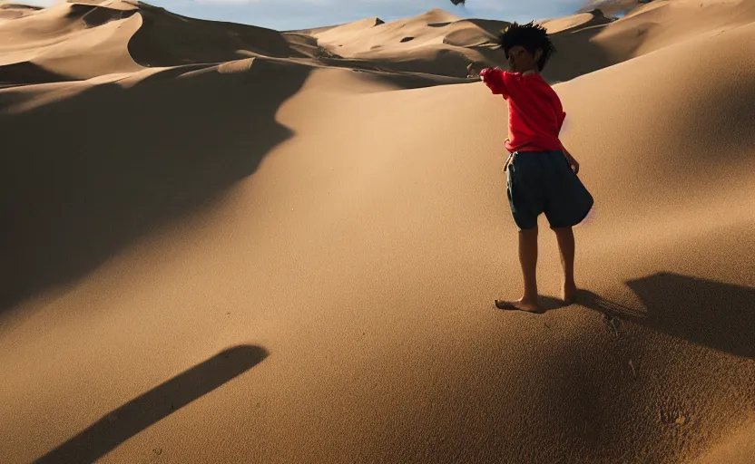 Image similar to a luffy in sand dunes, photography