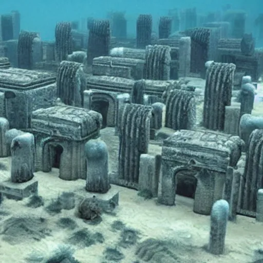 Prompt: an underwater city, made of mufflers