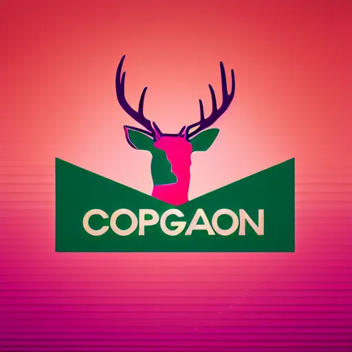 Image similar to logo for corporation that involves deer head, symmetrical, retro pink synthwave style, retro sci fi