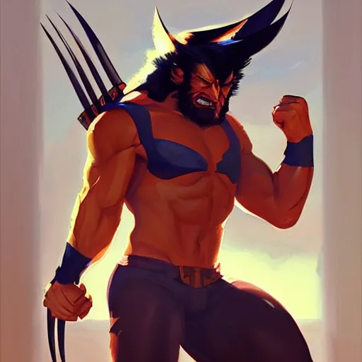 Image similar to Greg Manchess portrait painting of Wolverine as Overwatch character, medium shot, asymmetrical, profile picture, Organic Painting, sunny day, Matte Painting, bold shapes, hard edges, street art, trending on artstation, by Huang Guangjian and Gil Elvgren and Sachin Teng