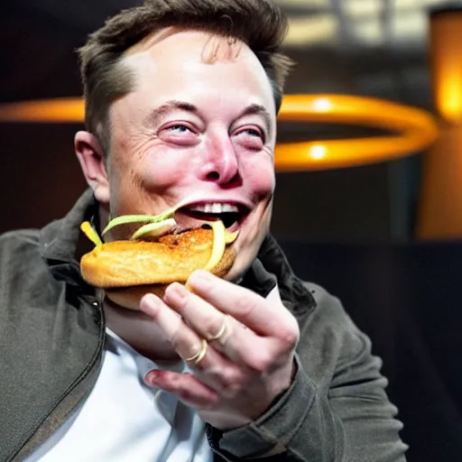 Prompt: elon musk eating a comedically large burger