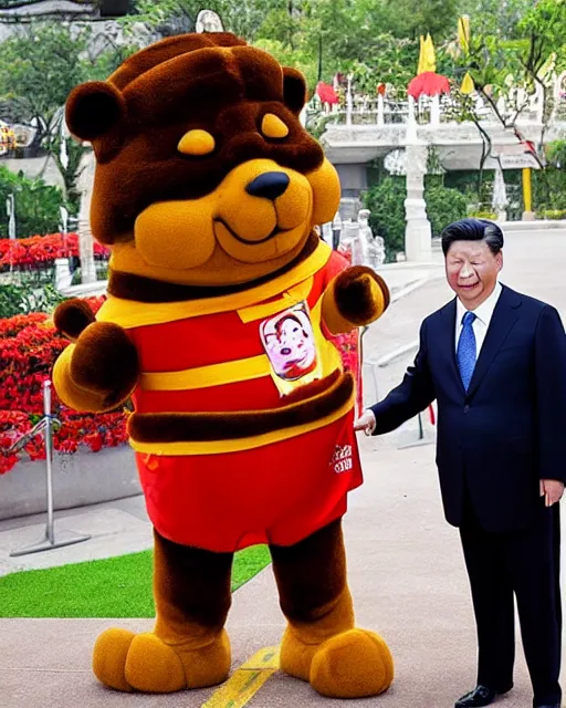 Image similar to president xi jinping as winnie the poo, prosthetics and animatronics designed by rick baker, highly detailed, photorealistic