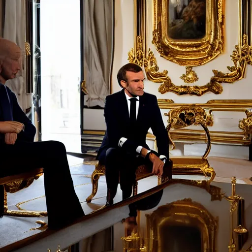 Image similar to Emmanuel Macron having a meeting with reptiles, reptiles, reptiles, reptiles, dramatic lighting, dark image, photography, masterpiece