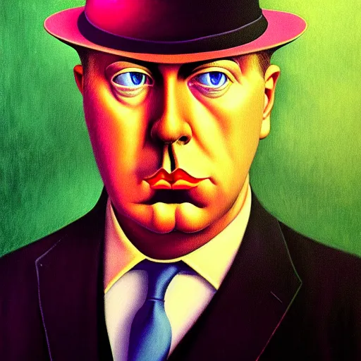 Image similar to An extremely psychedelic portrait of Rene Magritte, surreal, LSD, face, detailed, intricate, elegant, lithe, highly detailed, digital painting, artstation, concept art, smooth, sharp focus, illustration