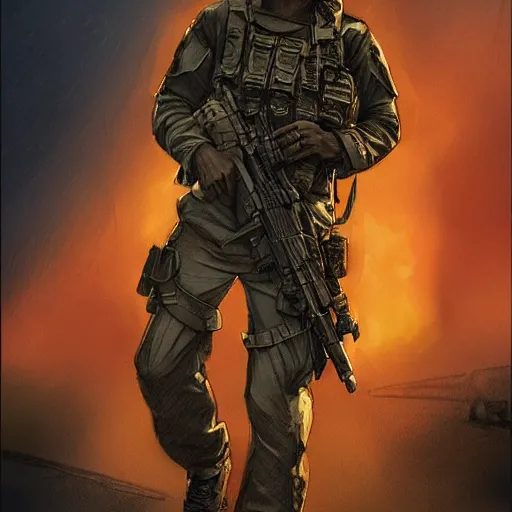 Image similar to Dave Chappelle as a navy SEAL, high resolution fantasy concept art, intricate details, soft lighting