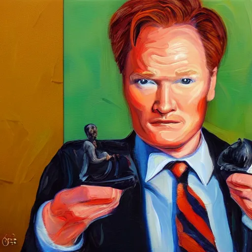 Prompt: conan o'brien, Oil painting, portrait