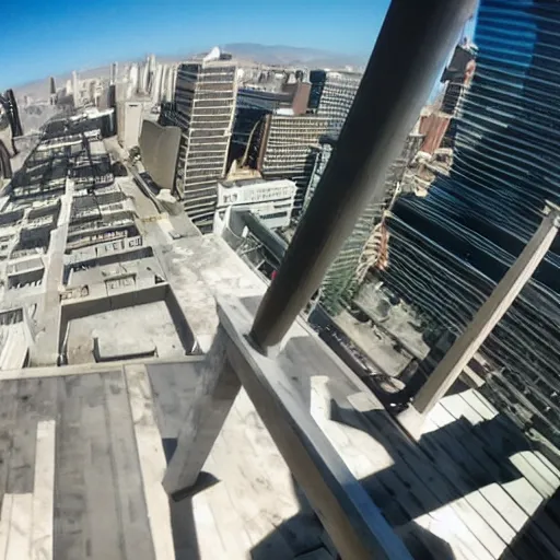 Image similar to first person perspective pov of parkour at high buildings