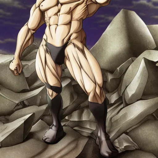 Image similar to a crawling mountain of muscles, highly detailed, anime, pale colors, award winning pictures, by studio mappa, by studio wit